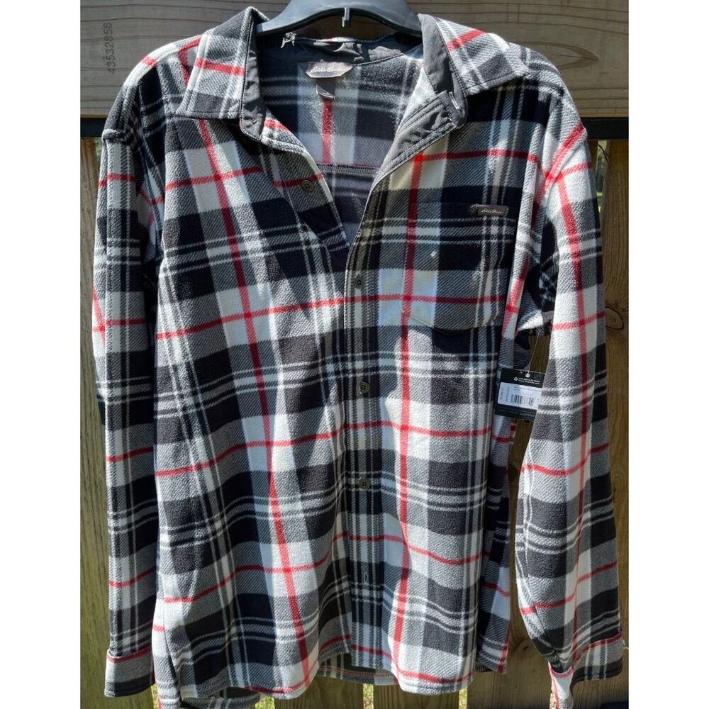 Eddie Bauer Mens Long Sleeve Micro Fleece Plaid Shirt Size L  Raven